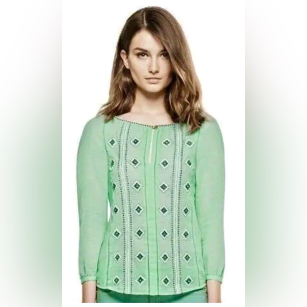 Tory Burch Green Lucille Beaded Bohemian Tunic Top Shirt